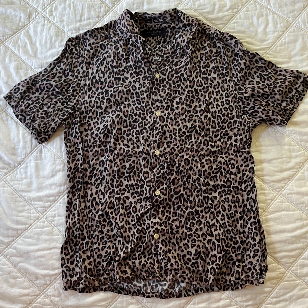 All Saints Leopard Print Button Up